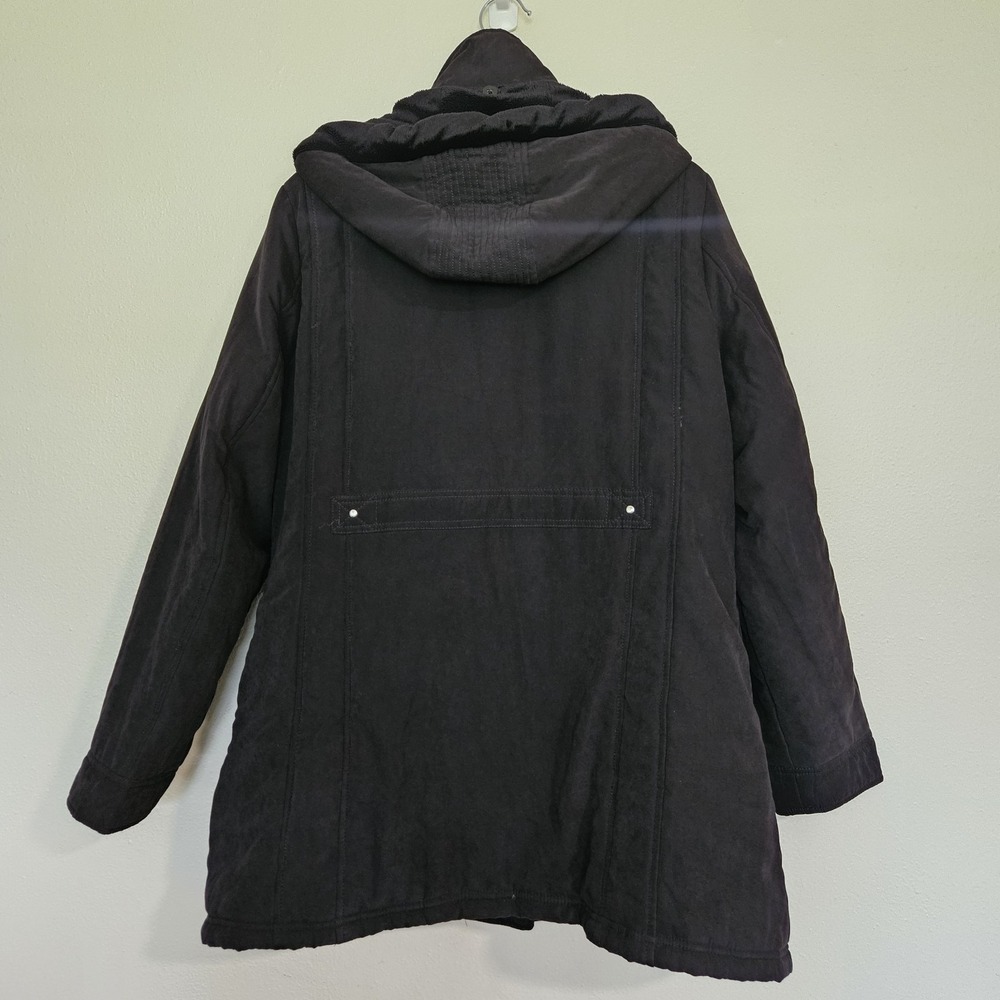 Breckenridge Womens XL Black Hooded Winter Parka Coat Faux Fur Lined Insulated - Picture 4 of 9